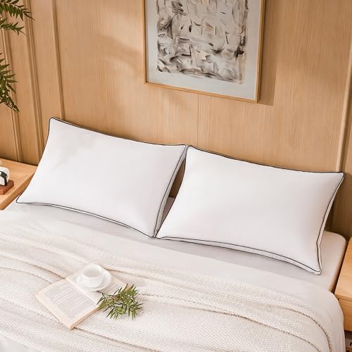 Mosluna Goose Feather Down Pillows King Size Set of 2, Hotel Collection Bed Pillows for Sleeping, Down Surrounded Gusseted Bed Pillow 2 Pack, Soft Fluffy for Side Back Sleepers 20x36 in.