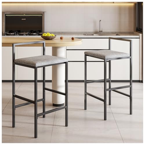 SIMPLE HOGAR Bancos para Barra, Juego de 2 Taburetes de Bar, Bancos para Barra de Cocina de Madera de Hierro y Tela. (Negro + Gris)