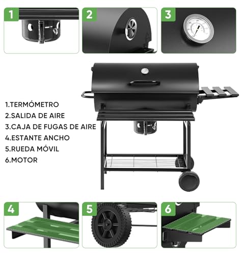 Asador de Carbon Portatil,Asadores Parrilla de Carne Carbon con Mesa Frontal Lateral para Especia Alimento Accesorios para Asador,Empotrable Parrilla para Asar 2 Capas,Gran Espacio para Cocinar Patio