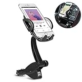 EverDigi Car Phone Mount, Universal Cigarette Lighter 360-Degree Goose-neck 3-in-1 Car Mount Charger Holder with Dual USB 3.1 A Car Charger for iPhone, Samsung Galaxy and More Smartphones