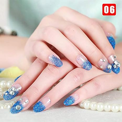 Belity 24pcs Ladies Fake Nails Transparent Floral Beads Decor Diy