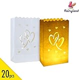 20pcs White Luminary Candle Bags Special Lantern Luminary Bag with Duo Heart Durable and Reusable Fire-Retardant Cotton Material for Wedding Valentine Reception Engagement Marriage Proposal Event