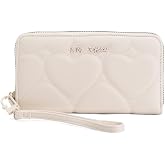 Betsey Johnson Quilted Heart Zip Around Wallet with Wristlet, Chalk, 8x5 Inch, Detachable Strap