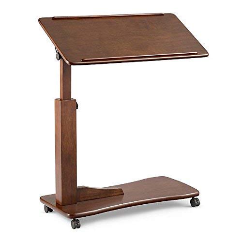Adjustable Bedside Table With Wheels - Made of Wood - Walnut