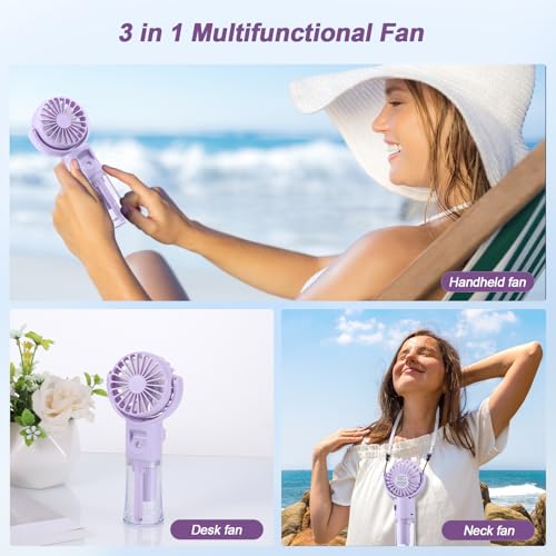 Handheld Fan Portable Fan with Rechargeable Water Battery Small USB Fan 4 Speeds Mini Handheld Fan for Holiday Outdoor Travel Accessories for Women (Purple)