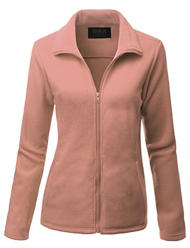 Doublju Womens Fasionable Full-Zip Long Sleeve Big Size Fleece Outer INDIPINK,2XL