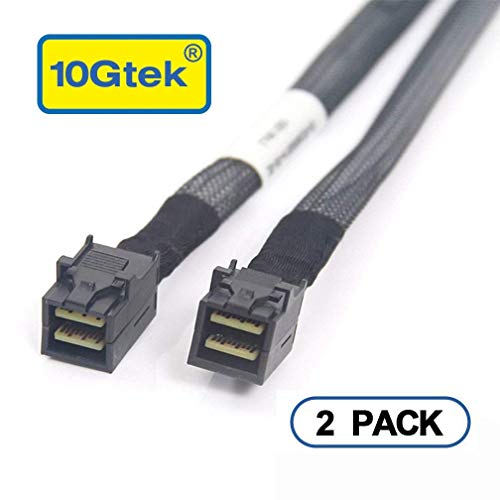 10Gtek Internal Mini SAS HD SFF-8643 Cable, With Sideband, 0.5-Meter(1.6ft), Foldable, Flexible, 2 Pack