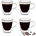 Eparé Glass Espresso Cups - Set of 4 Double Walled Espresso Cups with Handle - 2 oz Single Shot Latte Glasses Cup - Clear Double Insulated Coffee or Cappuccino Mug