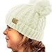 Kids Ages 2-7 Pom Pom Ears Chunky Thick Stretchy Knit Soft Beanie Hat Solid Ivory