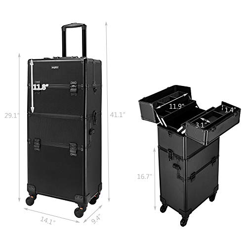 mefeir 2 in 1 Rolling Makeup Train Case, Travel Makeup Organizer