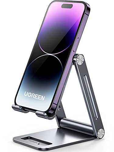 UGREEN Phone Stand Aluminum Ultra Stable Mobile Stand Adjustable Foldable Mobile Holder Desktop Phone Holder Compatible with All Devices up to 7.9'' Fit for iPhone 17 Pro Max Galaxy S26/25/24 Ultra