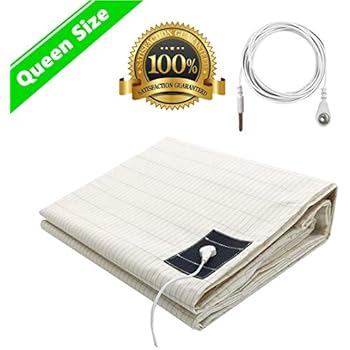 Earthing Sheet 60''x80'' with Grounding Connection Cord, Silver Fiber Grounding Mat for Better Sleep Fits Queen - EMF Protection
