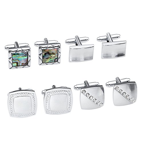 Zysta 4 Pairs Stainless Steel Men's Exquisite GQ Classic Shirts Cufflinks Groom Wedding Gift Business Shirt Cuff Links + Gift Box