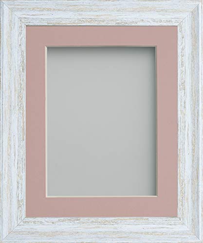 Frame Company Lynton Rustic White Photo Frame with Pink Mount, 16x12 for 14x10 inch, fitted with perspex