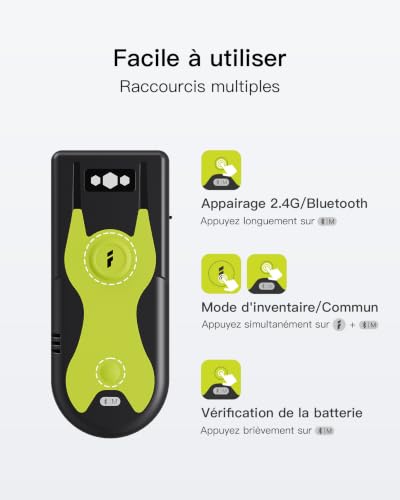 Inateck BCST-42 2D/1D Bluetooth Barcode Reader with USB Adapter 2.4Ghz Scanner On-Screen Code Scanner Portable and with Exclusive Shortcuts
