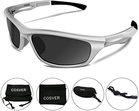 COSVER Polarized Sports Sunglasses for Men Women Cycling Running Driving Fishing Golf Baseball Glasses TR088 (Silver, clear)