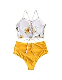 Bikini de girasol con encaje acolchado, tankini de cintura alta
