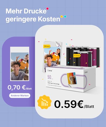 Liene Pearl N200 Pro Portable Mini Photo Printer with Dye Sublimation - Includes 50 Self-Adhesive Photos (2x3") & 5 Ribbons Bluetooth 300dpi Instant Print Printer for iPhone & Android Battery - Purple
