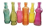 3Cats Decorative Colored Vintage Glass Bottles, 6.5 Inches Tall, Set of 6, Bottle Tree, Yard Decor, or Flower Bud Vases