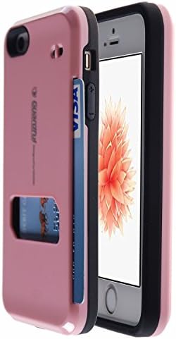 Guardful [Shockproof] Credit Card Case [Dual Layer] [Rugged Tough] Protective Hybrid Case with One Card Slot Wallet for iPhone 5 / 5S / 5SE (Light Pink)