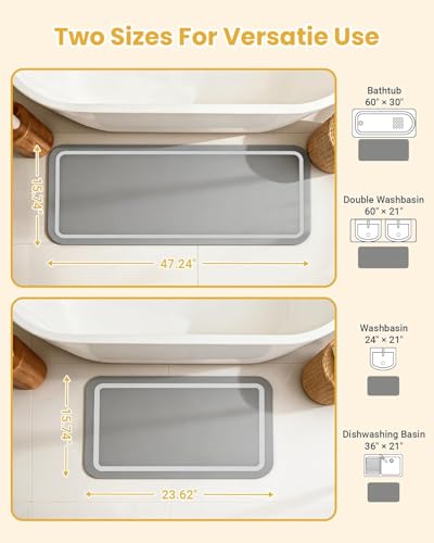 SLEEPHEAD®Soft Diatomaceous Earth Bath Mat, Quick Dry Bathroom Mats 2 Piece, Gray Super Absorbent Bath Mat Set, Washable Non Slip Bathroom Rugs, Stone Bath Mats Alternative