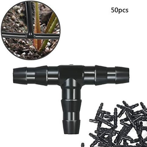 Danigrefinb 50Pcs Hose Connectors Irrigation Barbed Water Pipe Watering System Tee Joint for Garden Greenhouse Plants Flower Filed