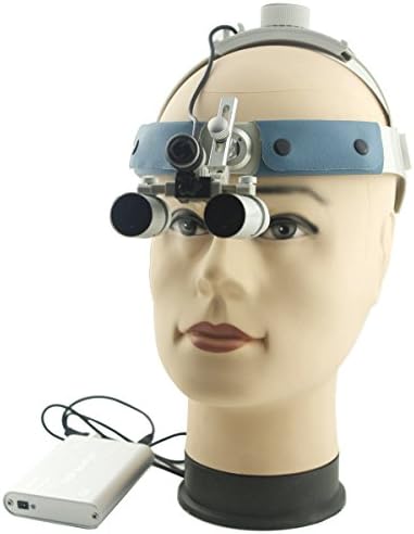 Dental Surgical Loupes Medical Binocular Optical Glasses 360-460mm Working Distance with Comfortable Headband and Mounted LED Head Light (4.0x Magfinication)