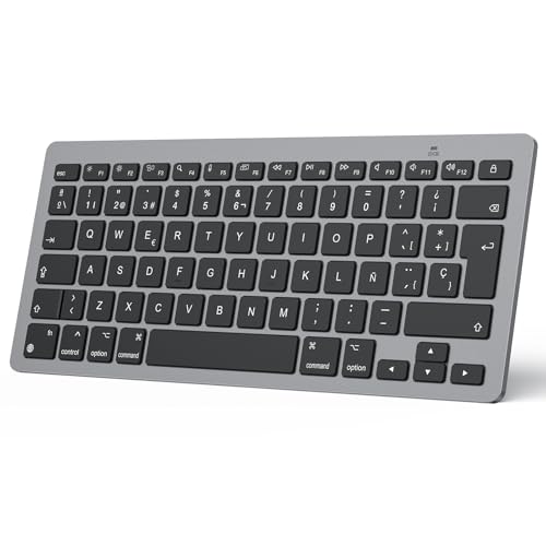 OMOTON Bluetooth Keyboard for Mac Wireless Keyboard for Apple MacBook Pro 13 14 16/ Air/Mini, iMac, iMac Pro, Mini, QWERTY Spanish Layout, 2*AAA Battery, Specific Design for Mac, Grey