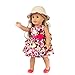 Livoty Clothes Dress Set with Hat for 18 Inch American Toy Girl Doll Flowers Printed Accessory Girl Toy (Hot Pink)
