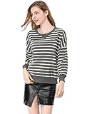 Allegra K Women Dropped Shoulder Round Neck Loose Striped Sweatshirt