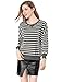 Allegra K Women Dropped Shoulder Round Neck Loose Striped Sweatshirt