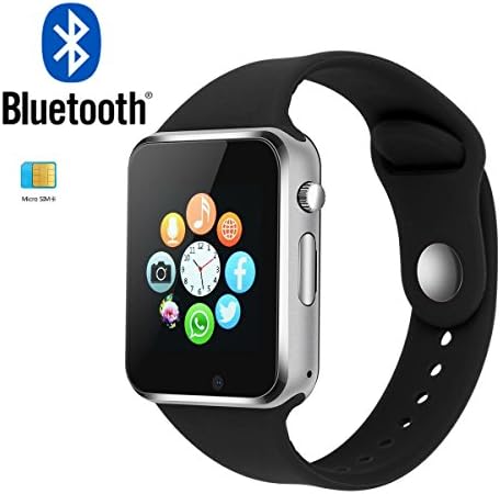 PEIBO Bluetooth Smart Watch A1 Touch Screen Android Smart Wrist Watch for phones Smartwatch Phone with SIM Card Slot Camera Pedometer Sport Tracker for Android iPhone for Men Women Child Black Silver