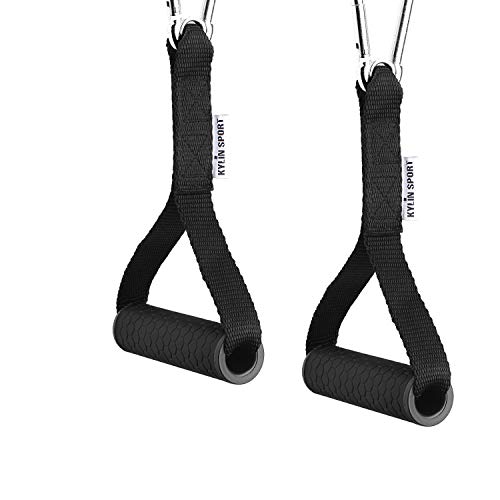 KYLIN SPORT Upgraded Cable Machine Attachments Resistance Bands Handles Grips Fitness Strap Stirrup Handle Cable Attachment Silicon Grip with Metal Carabiner Colorful Version (Black)