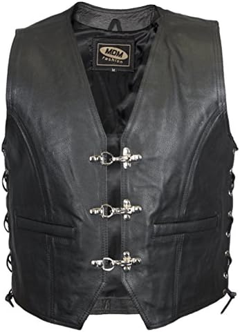 Mens Leather Motorcycle Biker Waistcoat