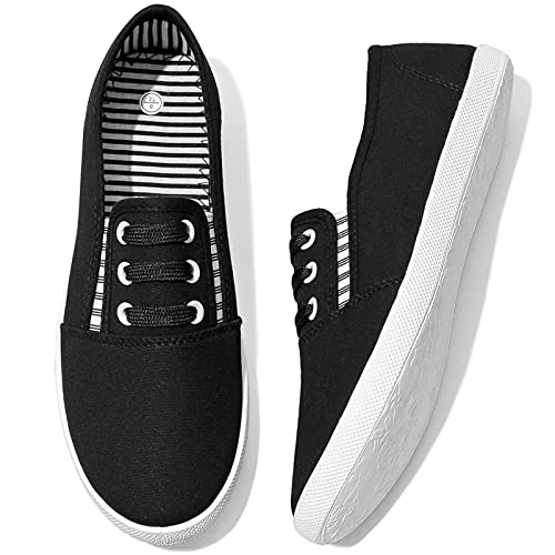 Shupua Women's Canvas Slip On Sneakers - Casual Slip On Walking Shoes - Non Slip Work Shoes (Black.us9) - Used condition - US$18.89