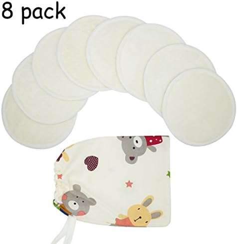 8 Pack Organic Bamboo Breast Pad with Carry Bag Nursing Pads For Mum Waterproof Washable Feeding Pad Bamboo Reusable Breast Pads(Diameter: 5 inches)