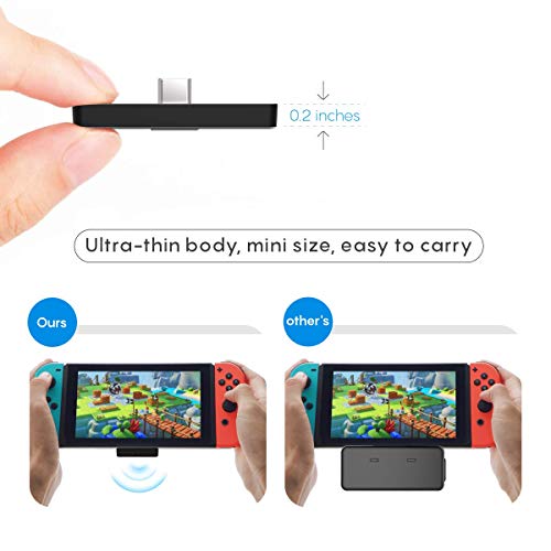 Ldex Nintendo Switch Bluetooth Adapter Audio Transmitter, Ultra thin Mini Size, USB Type C Connector with aptX Low Latency Technology, Supports Dual Paring, Compatible with Switch, PS4, PC and TV