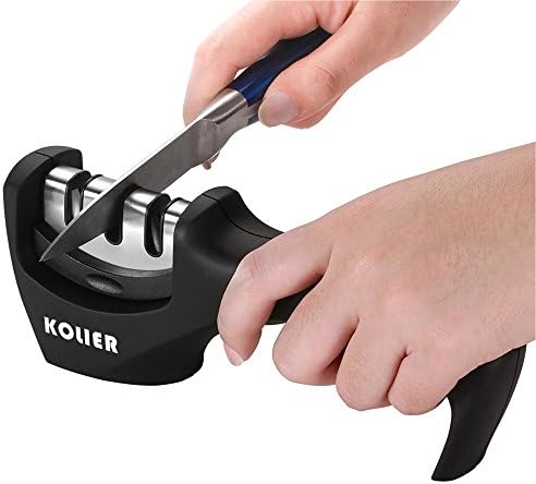 Knife Sharpener,KOLIER 3 Stage Professional Manual Kitchen Diamond Coated Sharpening for Kitchen Knives(Black)