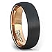 Duke Collections 6mm Black Tungsten Ring Wedding Band Matte Brushed Dome Shape Rose Gold Comfort Fit