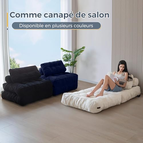 MAXYOYO Foldable Convertible Sofa Bed with Pillow, Mattress with Back Support, Portable Comfortable Armchair Bed for Living Room Bedroom, Navy Blue