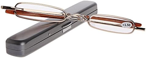 Wivily Smaill Rectangular Reading Glasses with Slim Pen Clip Portable Case Presbyopic Glasses for Mens and Womens (+1.5, Grey)