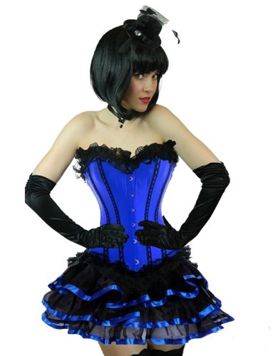 Yummy Bee Womens Burlesque Corset + Frilly Tutu Skirt Costume Size 10 Blue Short Rib