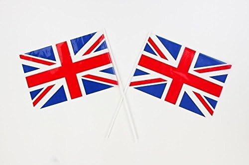 Pack Of 6 Hand Waving Great Britain/Union Jack Flags - 32cm Width - Her Majesty the Queen British Decorations