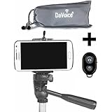Cell Phone Tripod Adapter - Bluetooth Remote Control - Travel Bag - iPhone Tripod Mount 8 7 X SE 6S 6 Plus 5S 5C 5 4s 4, Galaxy S8 S7 S6 S5 S4 Cell Phone Tripod Mount Clip Holder - DaVoice (Black)
