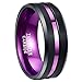 Nuncad Purple Tungsten Ring for Men 8mm Center Grooved Black Matte Finish Beveled Edge Size 7 to 12