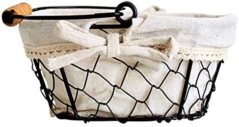 Nordic Style Simple Portable Handheld Iron Egg Basket Decorative Kitchen Storage Baskets Holder with Linen Lining for Fruits Vegetable Bread Egg(Oval)
