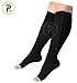 NEW (BIG & TALL 3XL) Open Toe Knee Length Zipper Up Compression Hosiery Calf Leg Support Stocking Stocks (Black)