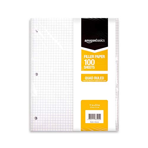 AmazonBasics Graph Ruled Loose Leaf Filler Paper, 100 Sheet, 11 x 8.5 Inch, 6-Pack