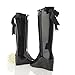 getmorebeauty Women's Belt Mid Calf Rubber Waterproof Wedges Black Rain Boots