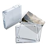 Set of 2 Acrylic Picture Frames, Double Sided Frames, 4x4 Picture Frame Acrylic Display Box, Floating Frame Photo Display, Magnetic Acrylic Frame, Office Desk Photo Display, Clear Photo Boxes for Home
